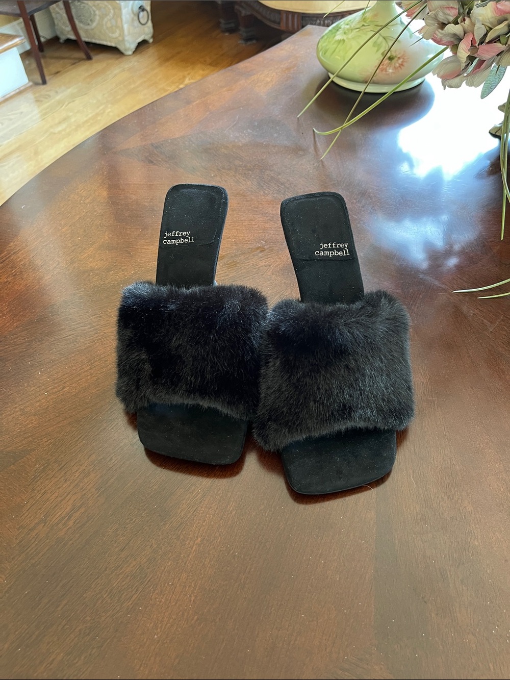 Jeffrey Campbell Black Faux Fur Slide Mules